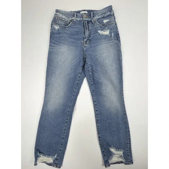 Good American Distressed Straight Jeans Women's 10/30 High Rise Raw Hem - Picture 1 of 9